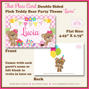 Pink Teddy Bear Birthday Party Favor Card Appetizer Food Place Sign Label Girl Picnic Summer Garden Bird Boogie Bear Invitations Lucia Theme