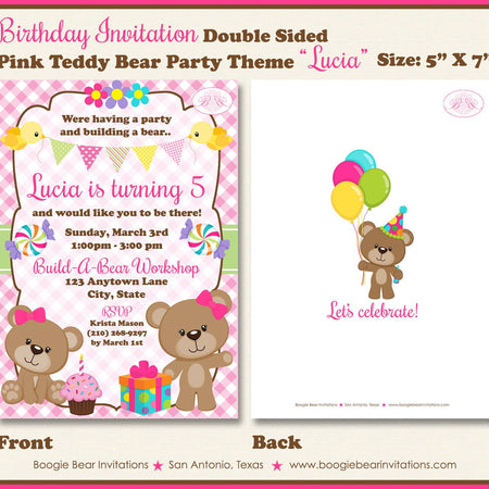 Pink Teddy Bear Birthday Party Invitation Picnic Girl Little Summer Garden Boogie Bear Invitations Lucia Theme Paperless Printable Printed