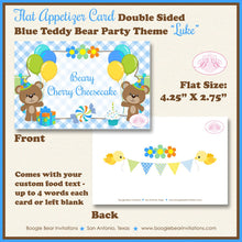 Load image into Gallery viewer, Blue Teddy Bear Birthday Party Favor Card Appetizer Food Place Sign Label Boy Picnic Summer Garden Bird Boogie Bear Invitations Luke Theme