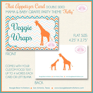Orange Giraffe Baby Shower Favor Card Tent Place Appetizer Food Sign Label Tag Teal Green Africa Boogie Bear Invitations Kelly Theme Printed