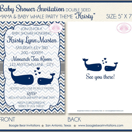 Navy Blue Whale Baby Shower Invitation Boy Girl Grey Party Chevron Party Boogie Bear Invitations Kristy Theme Paperless Printable Printed