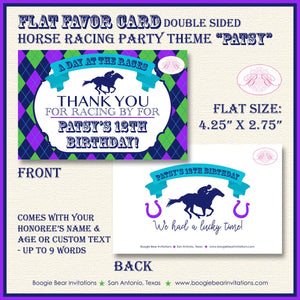 Purple Horse Racing Birthday Party Favor Card Tent Appetizer Place Sign Girl Kentucky Derby Race Jockey Boogie Bear Invitations Patsy Theme