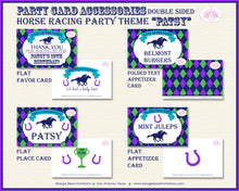 Load image into Gallery viewer, Purple Horse Racing Birthday Party Favor Card Tent Appetizer Place Sign Girl Kentucky Derby Race Jockey Boogie Bear Invitations Patsy Theme
