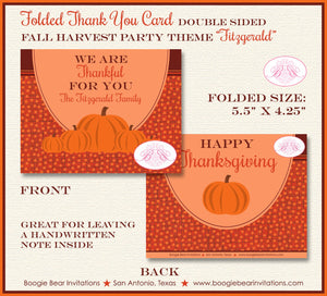 Fall Harvest Thanksgiving Thank You Cards Flat Folded Note Dinner Pumpkin Autumn Orange 1st Boogie Bear Invitations Fitzgerald Theme Printed
