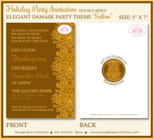 Load image into Gallery viewer, Thanksgiving Dinner Party Invitation Elegant Damask Dinner Lunch Gold Brown Boogie Bear Invitations Salton Theme Paperless Printable Printed