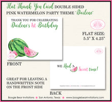 Load image into Gallery viewer, Pink Watermelon Birthday Thank You Card Party Girl Flat Folded One In a Melon Green Two Sweet Boogie Bear Invitations Darlene Theme Printed