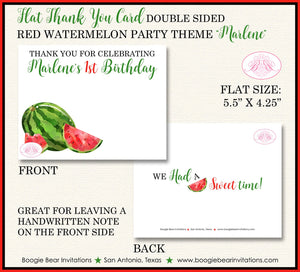 Red Watermelon Birthday Thank You Card Party Note Flat Folded One In a Melon Green Two Sweet Boogie Bear Invitations Marlene Theme Printed