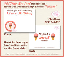 Load image into Gallery viewer, Ice Cream Birthday Party Thank You Card Retro Sweet Summer Girl Vintage Scoop Sweet Pink Coral Boogie Bear Invitations Rebecca Theme Printed