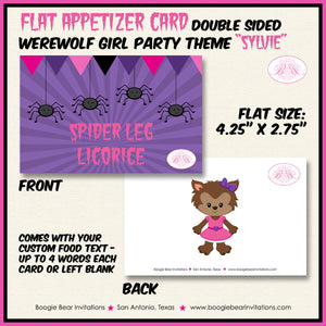 Werewolf Girl Birthday Favor Party Card Tent Place Halloween Full Moon Pink Black Purple Spider Boogie Bear Invitations Sylvie Theme Printed