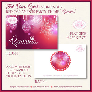 Red Glowing Ornament Birthday Party Favor Card Place Food Appetizer Girl Pink Purple Winter Christmas Boogie Bear Invitations Camilla Theme