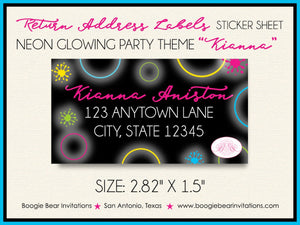 Neon Glowing Rings Birthday Party Invitation Pink Blue Yellow Green Teen Boogie Bear Invitations Kianna Theme Paperless Printable Printed