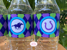 Load image into Gallery viewer, Horse Racing Birthday Party Bottle Wraps Girl Kentucky Derby Argyle Jockey Quarter Races Cup Purple Blue Boogie Bear Invitations Patsy Theme