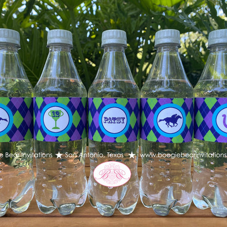 Horse Racing Birthday Party Bottle Wraps Girl Kentucky Derby Argyle Jockey Quarter Races Cup Purple Blue Boogie Bear Invitations Patsy Theme