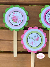 Load image into Gallery viewer, Pink Watermelon Party Cupcake Toppers Birthday Girl One In Melon Two Sweet Green Summer Picnic Fruit Boogie Bear Invitations Darlene Theme