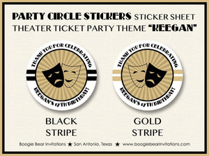 Theater Ticket Play Birthday Party Stickers Circle Sheet Round Actor Gold Black Lights Camera Action Boogie Bear Invitations Keegan Theme