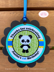 Panda Bear Birthday Party Favor Tags Boy Blue Black Yellow Green Zoo Wild Animals Kids Bamboo Plant Lil Boogie Bear Invitations Justin Theme