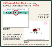 Load image into Gallery viewer, Red Ladybug Party Thank You Card Birthday Garden Little Flower Red Black Picnic Garden Lady Bug Boogie Bear Invitations Isabel Theme Printed