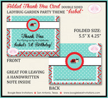 Load image into Gallery viewer, Red Ladybug Party Thank You Card Birthday Garden Little Flower Red Black Picnic Garden Lady Bug Boogie Bear Invitations Isabel Theme Printed