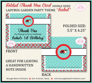 Red Ladybug Party Thank You Card Birthday Garden Little Flower Red Black Picnic Garden Lady Bug Boogie Bear Invitations Isabel Theme Printed