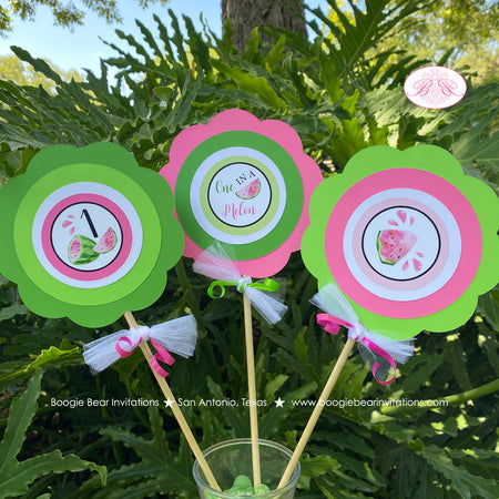 Pink Watermelon Birthday Centerpiece Set Party Girl One In Melon Two Sweet Green Summer Picnic Fruit Boogie Bear Invitations Darlene Theme