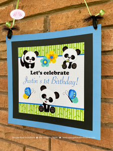 Blue Panda Bear Birthday Door Banner Party Boy Tropical Jungle Green Butterfly Wild Zoo Animals Bamboo Boogie Bear Invitations Justin Theme