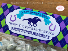 Load image into Gallery viewer, Horse Racing Birthday Party Treat Bag Toppers Folded Favor Purple Girl Kentucky Derby Race Argyle Jockey Boogie Bear Invitations Patsy Theme