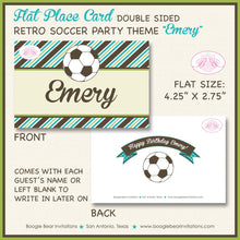 Load image into Gallery viewer, Retro Soccer Birthday Party Favor Card Appetizer Food Place Sign Label Game Boy Girl Teal Aqua Turquoise Boogie Bear Invitations Emery Theme