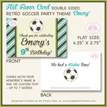 Load image into Gallery viewer, Retro Soccer Birthday Party Favor Card Appetizer Food Place Sign Label Game Boy Girl Teal Aqua Turquoise Boogie Bear Invitations Emery Theme