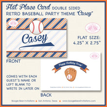 Load image into Gallery viewer, Retro Baseball Birthday Party Favor Card Appetizer Food Place Sign Label Softball Boy Girl Orange Blue Boogie Bear Invitations Casey Theme