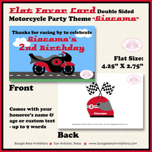 Red Motorcycle Birthday Party Favor Card Tent Appetizer Place Racing Track Black Enduro Driver Boogie Bear Invitations Giacomo Theme Printed