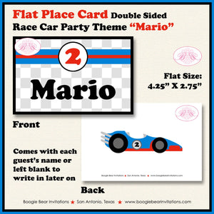 Race Car Birthday Party Favor Card Tent Appetizer Place Black Red Blue Boy Girl Checkered Flag Boogie Bear Invitations Mario Theme Printed