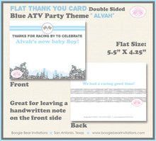 Load image into Gallery viewer, Blue ATV Baby Shower Party Thank You Card Boy Grey Silver Glitter 4 Wheeler Stripe Quad Racing Boogie Bear Invitations Alvah Theme Printed