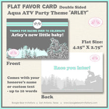 Load image into Gallery viewer, Aqua ATV Baby Shower Party Favor Card Tent Appetizer Place Food Sign Boy Girl Quad Racing Silver Green Boogie Bear Invitations Arley Theme