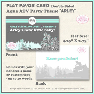 Aqua ATV Baby Shower Party Favor Card Tent Appetizer Place Food Sign Boy Girl Quad Racing Silver Green Boogie Bear Invitations Arley Theme