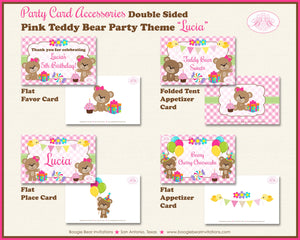 Pink Teddy Bear Birthday Party Favor Card Appetizer Food Place Sign Label Girl Picnic Summer Garden Bird Boogie Bear Invitations Lucia Theme