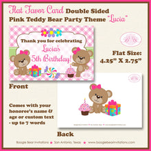 Load image into Gallery viewer, Pink Teddy Bear Birthday Party Favor Card Appetizer Food Place Sign Label Girl Picnic Summer Garden Bird Boogie Bear Invitations Lucia Theme