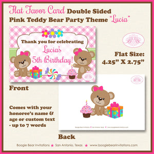 Pink Teddy Bear Birthday Party Favor Card Appetizer Food Place Sign Label Girl Picnic Summer Garden Bird Boogie Bear Invitations Lucia Theme
