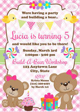 Load image into Gallery viewer, Pink Teddy Bear Birthday Party Invitation Picnic Girl Little Summer Garden Boogie Bear Invitations Lucia Theme Paperless Printable Printed