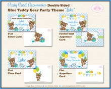 Load image into Gallery viewer, Blue Teddy Bear Birthday Party Favor Card Appetizer Food Place Sign Label Boy Picnic Summer Garden Bird Boogie Bear Invitations Luke Theme