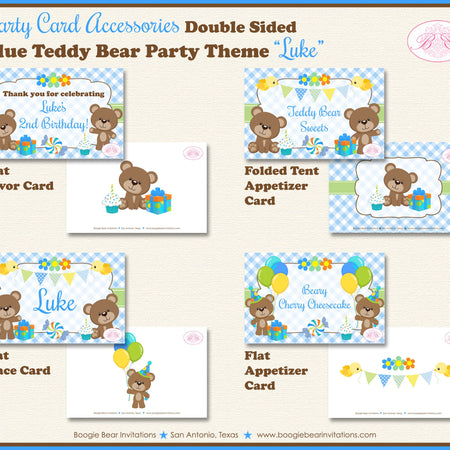 Blue Teddy Bear Birthday Party Favor Card Appetizer Food Place Sign Label Boy Picnic Summer Garden Bird Boogie Bear Invitations Luke Theme