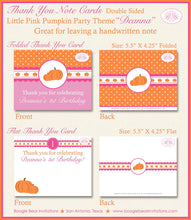 Load image into Gallery viewer, Pink Pumpkin Party Thank You Card Birthday Girl Fall Autumn Harvest Pink Orange Little Rustic Boogie Bear Invitations Deanna Theme Printed