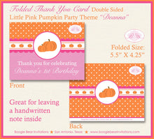 Load image into Gallery viewer, Pink Pumpkin Party Thank You Card Birthday Girl Fall Autumn Harvest Pink Orange Little Rustic Boogie Bear Invitations Deanna Theme Printed