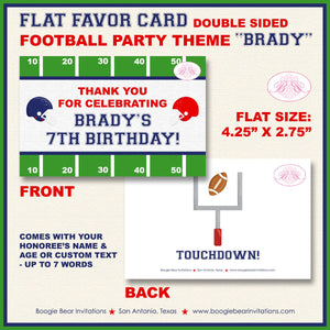 Football Birthday Party Favor Card Tent Appetizer Place Favor Sports Quarterback Game Red Blue Boogie Bear Invitations Brady Theme Printed