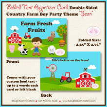 Load image into Gallery viewer, Country Farm Boy Birthday Favor Party Card Tent Place Tag Food Sign Appetizer Label Animals Barn Tractor Boogie Bear Invitations Sean Theme
