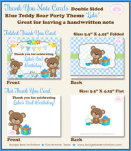 Load image into Gallery viewer, Blue Teddy Bear Party Thank You Card Birthday Boy Picnic Summer Flower Green Garden Outdoor Bird Boogie Bear Invitations Luke Theme Printed