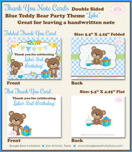 Blue Teddy Bear Party Thank You Card Birthday Boy Picnic Summer Flower Green Garden Outdoor Bird Boogie Bear Invitations Luke Theme Printed