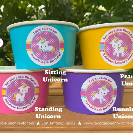 Rainbow Unicorn Birthday Party Treat Cups Candy Food Buffet Appetizer Paper Girl Pink Purple Horse Boogie Bear Invitations Aurelia Theme