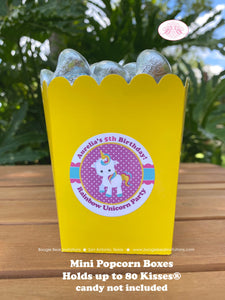 Rainbow Unicorn Birthday Popcorn Boxes Mini Food Buffet Party irl Pink Yellow Blue Purple Magic Boogie Bear Invitations Aurelia Theme