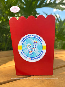 Splash Bash Party Popcorn Boxes Mini Favor Buffet Food Birthday Girl Boy Swimming Pool Beach Ball Tube Boogie Bear Invitations Douglas Theme