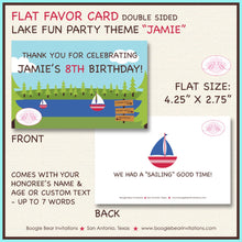 Load image into Gallery viewer, Lake Fun Birthday Favor Party Card Tent Place Food Tag Sign Sail Boat Park Swim Swimming Summer Girl Boy Boogie Bear Invitations Jamie Theme